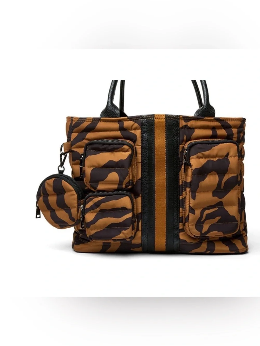 Think Royln Tiger Print Quilted Tote Crossbody Bag w/ Utility Pockets